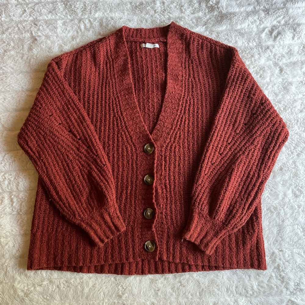 burgundy cardigan